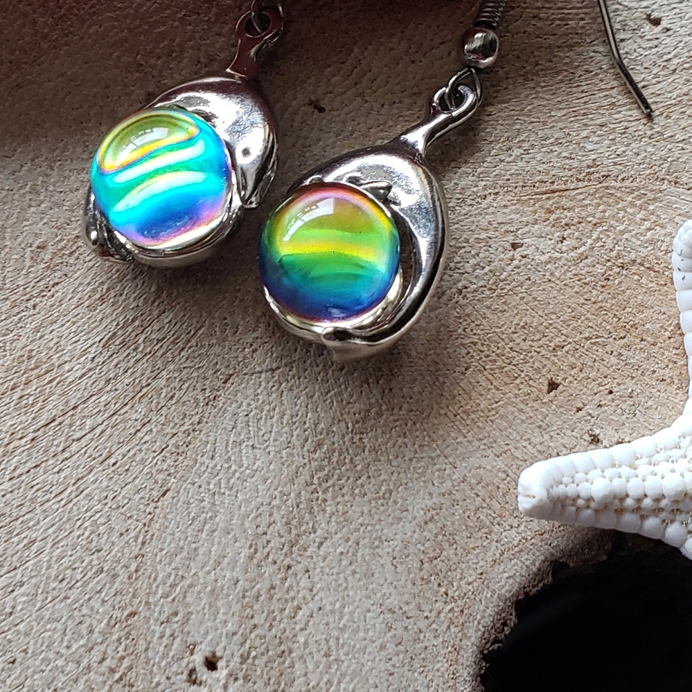 Sterling Silver Dolphin Holographic Crystal Globe